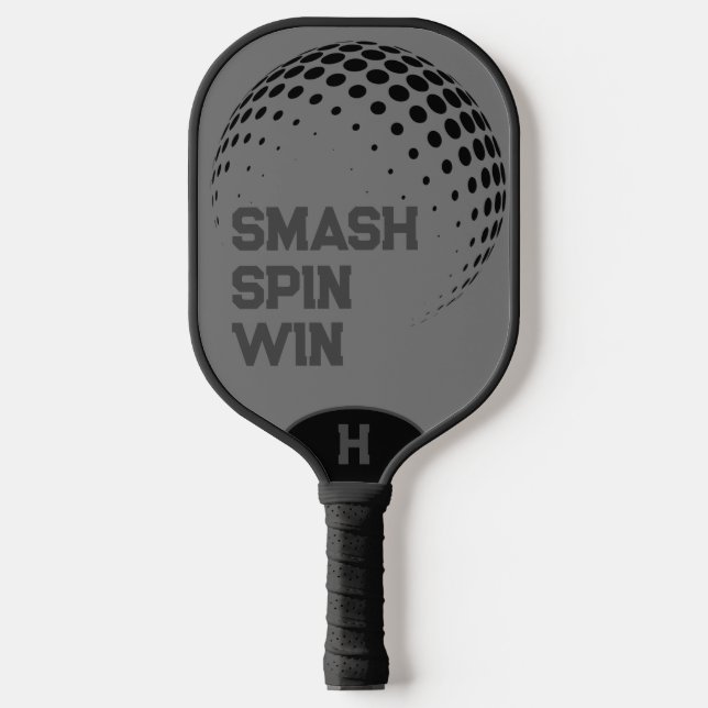 Personalised Smash, Spin, Win Grey Pickleball Paddle (Front)