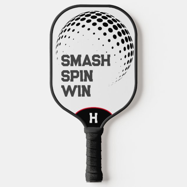 Personalised Smash, Spin, Win White & Black Pickleball Paddle (Front)
