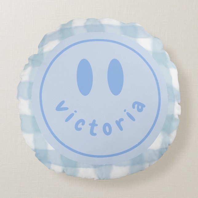 personalised smiley face happy smile name  round cushion (Front)
