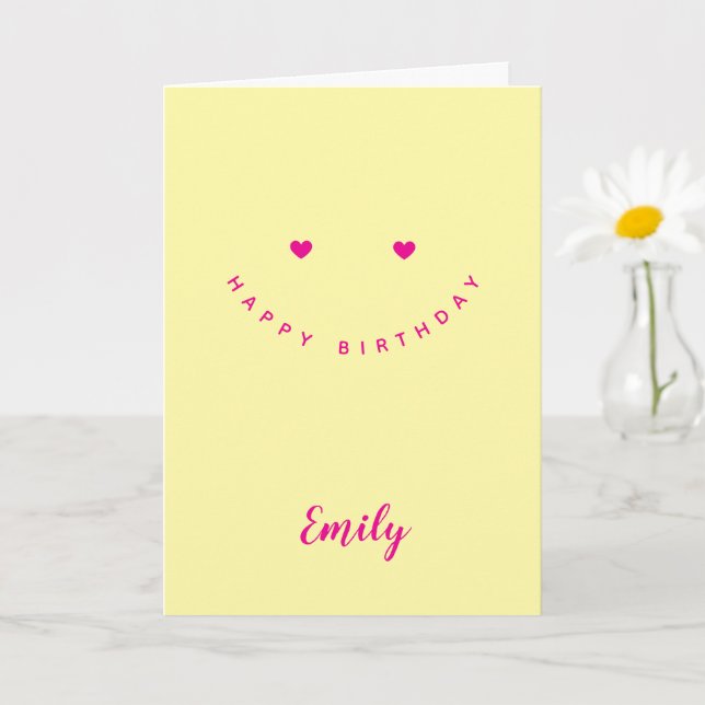 Personalised Smiley Face Hearts, Minimal Birthday  Card (Small Plant)