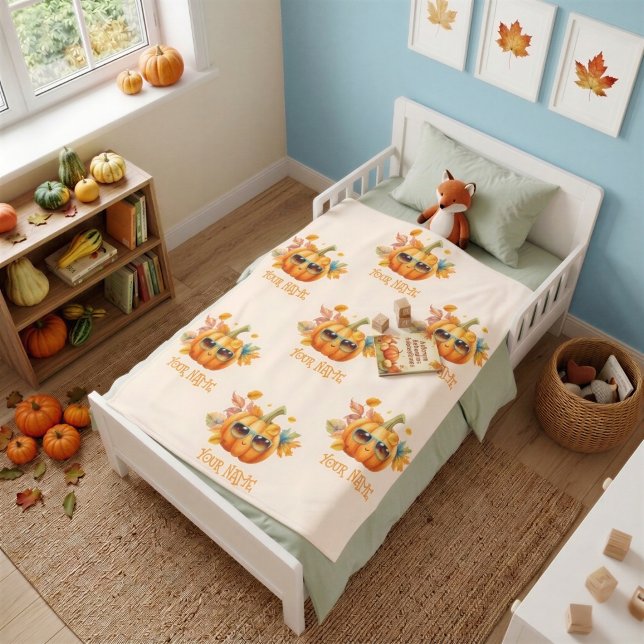 Personalised Smiling Pumpkin Toddler Fleece Blanke Blanket (Creator Uploaded)