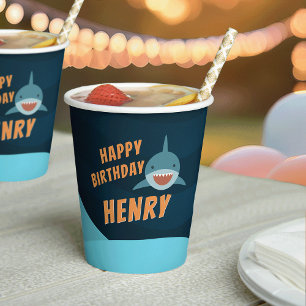 Personalised Smiling Shark Birthday Paper Cups