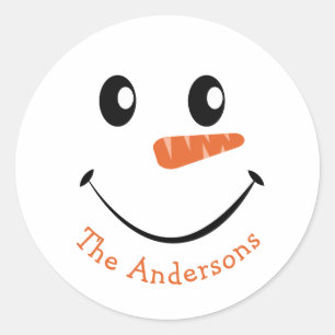 Personalised Smiling Snowman Classic Round Sticker