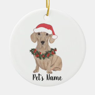 Personalised Smooth Red Dachshund Christmas Ceramic Tree Decoration