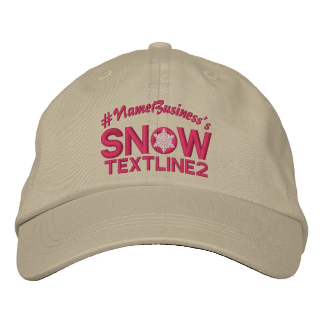 Personalised Snow Embroidered Snowflake Girly Pink Hat (Front)