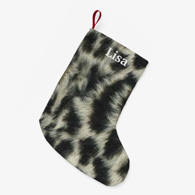 Personalised Snow Leopard Christmas Stocking (Front (Hanging))