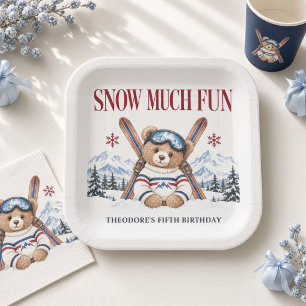 Personalised Snow Much Fun Ski Teddy Bear Birthday Paper Plate