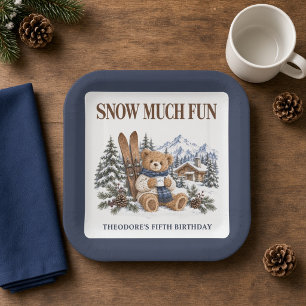 Personalised Snow Much Fun Ski Teddy Bear Paper Plate
