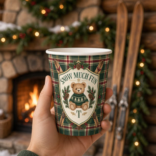Personalised Snow Much Fun Teddy Bear Tartan Paper Cups