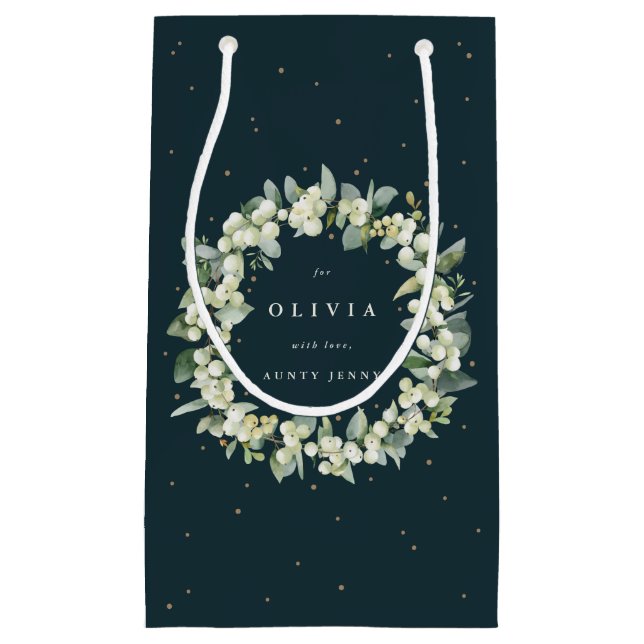 Personalised Snowberry+Eucalyptus Christmas Small Gift Bag (Front)