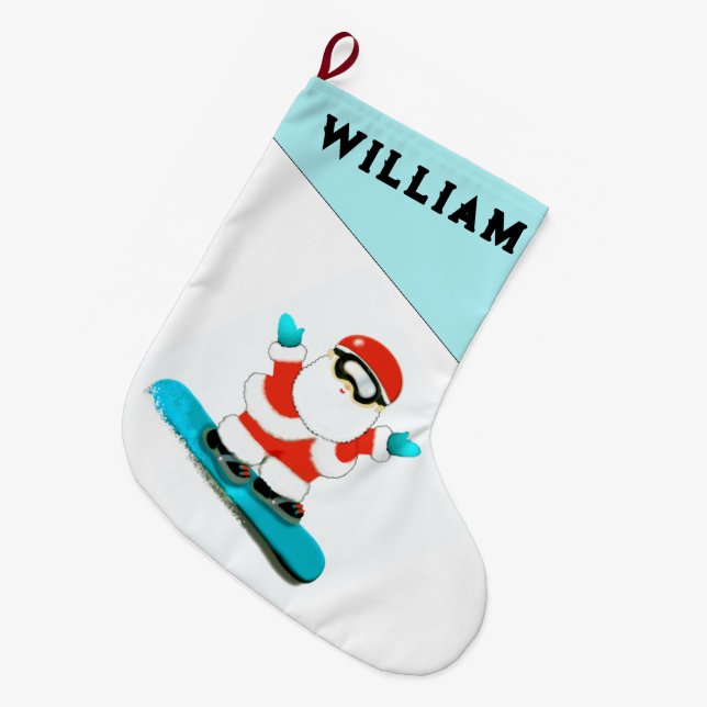 Personalised Snowboarding Gift Large Christmas Stocking (Front (Hanging))