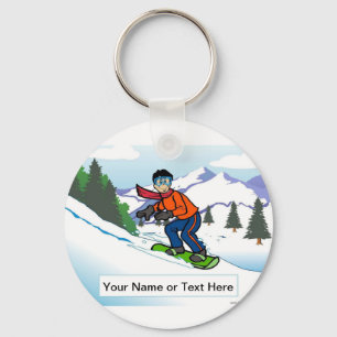 Personalised Snowboarding - Male Cartoon Key Ring