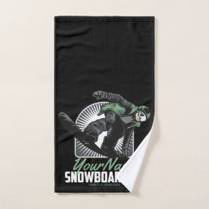Personalised Snowboarding Snow Boarder Shredding   Bath Towel Set