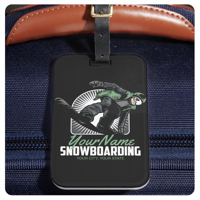 Personalised Snowboarding Snow Boarder Shredding  Luggage Tag (Creator Uploaded)