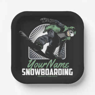 Personalised Snowboarding Snow Boarder Shredding Paper Plate