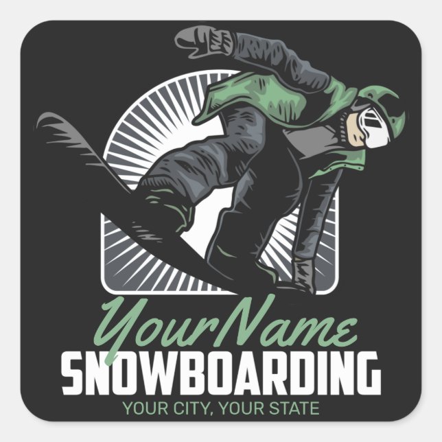 Personalised Snowboarding Snow Boarder Shredding   Square Sticker (Front)