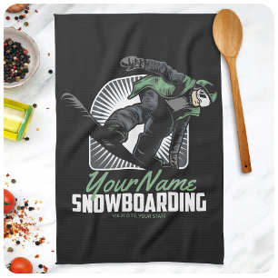 Personalised Snowboarding Snow Boarder Shredding Tea Towel