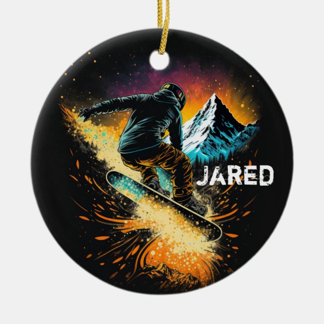 Personalised Snowboarding Winter Sports Ceramic Tree Decoration (Front)