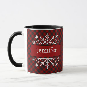 Personalised snowflake and plaid mug