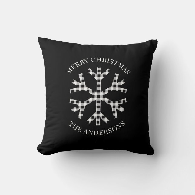 Personalised Snowflake Black White Buffalo Check Cushion (Front)