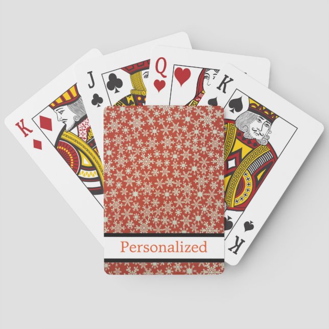 Personalised Snowflake Glitter Red Gold Playing Cards (Back)