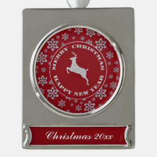 Personalised Snowflake Reindeer Keepsake Christmas Silver Plated Banner Ornament
