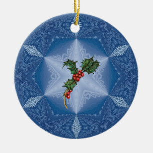 Personalised Snowflake with Holly Ornament.1 Ceramic Tree Decoration