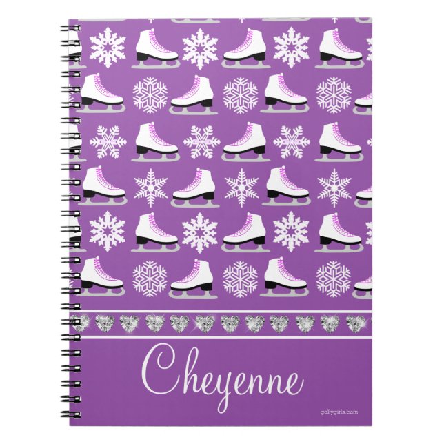 Personalised Snowflakes and Figure Skates Pattern Spiral Notebook (Front)