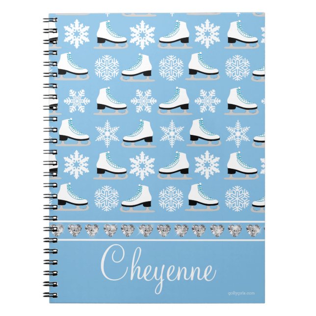 Personalised Snowflakes and Figure Skates Pattern Spiral Notebook (Front)