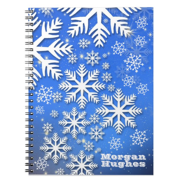 Personalised Snowflakes and Stars Custom Text Notebook (Front)
