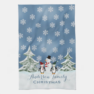 Personalised Snowman And Penguin Kitchen Towel