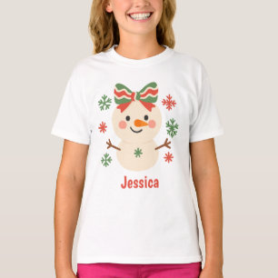 Personalised Snowman Bow Christmas Custom Name T-Shirt