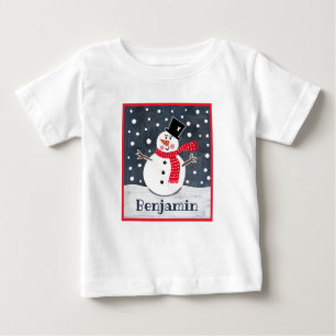 Personalised Snowman Christmas Baby T-Shirt