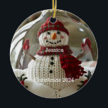 Personalised Snowman Christmas Ornament<br><div class="desc">Cute Knitted snowman personalised with name and Christmas year.</div>