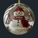 Personalised Snowman Christmas Ornament<br><div class="desc">Cute Knitted snowman personalised with name and Christmas year.</div>