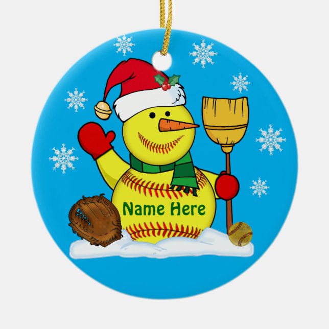 Personalised Snowman Christmas Softball Ornaments (Front)