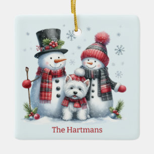 Personalised Snowman Couple with Westie Ornament