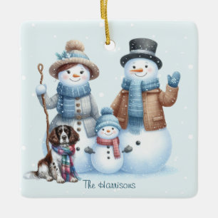 Personalised Snowman Family and Dog Ornament