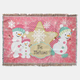 Personalised Snowman Family Holiday Throw Blanket