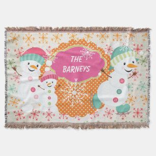 Personalised Snowman Family Holiday Throw Blanket