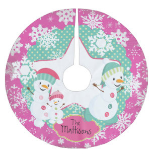 Personalised Snowman Family Holiday Tree Skirt 3
