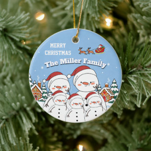 Personalised Snowman Family Snowy Christmas Ceramic Tree Decoration