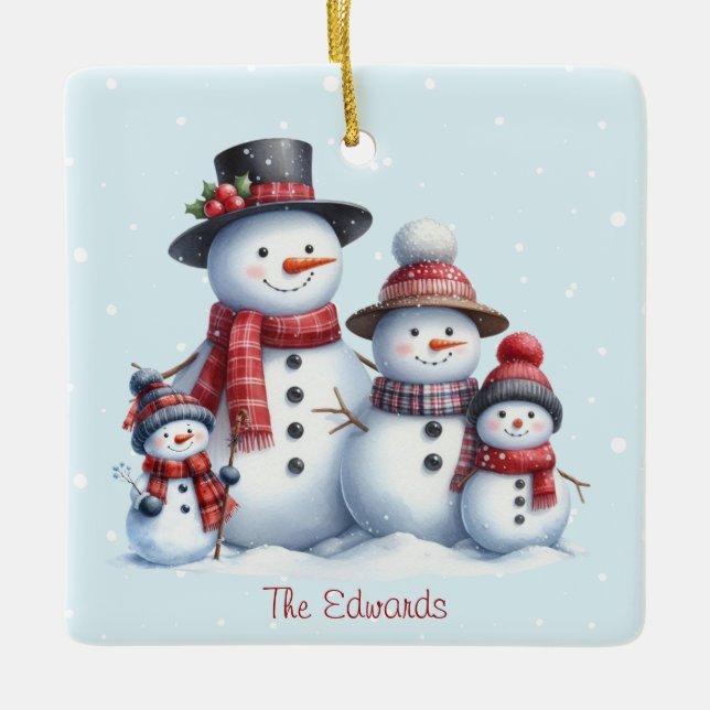 Personalised Snowman Family with children Ornament (Front)