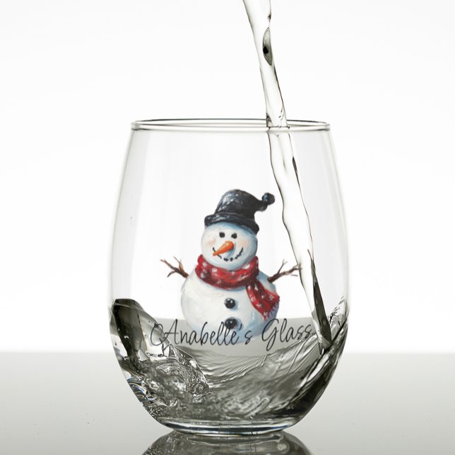 Personalised Snowman Name Christmas  Stemless Wine Glass (Creator Uploaded)