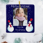 Personalised Snowman Photo Christmas Card Ceramic Ornament<br><div class="desc">A cute personalised Christmas keepsake ornament with a happy snowman design. Simply add your photo and text to create a unique tree decoration perfect for gifting to family and friends.</div>