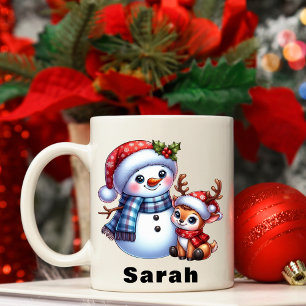 Personalised Snowman & Reindeer Christmas Coffee Mug