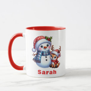 Personalised Snowman & Reindeer Friends Christmas Mug