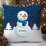 Personalised Snowman Scarf Christmas Cushion<br><div class="desc">Bring the magic of winter into your home with this adorable throw pillow featuring a cheerful snowman adorned with a cosy scarf, set against a snowy night backdrop. Customised with the name "Elijah, " this pillow adds a personal touch to your holiday decor. Perfect for a child's bedroom, living room,...</div>
