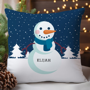 Personalised Snowman Scarf Christmas Cushion
