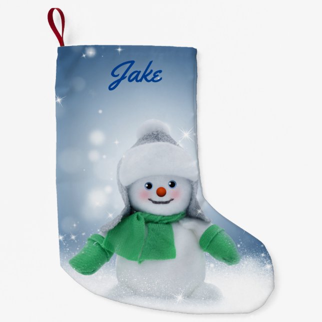 Personalised Snowman Small Christmas Stocking (Front)